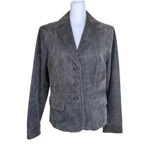 Alfani Sz M Vtg Distressed Crackle Leather Blazer Jacket Taupe Single Breasted